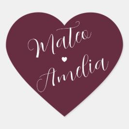 Adesivo Coração Noiva e Noivo Borgonha em Coração de Casamento St