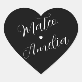 Adesivo Coração Noiva e Noivo Preto Branco Nomes no Casamento