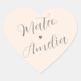 Adesivo Coração Noiva Rosa Esmagada e Nomes de Almoço no Casamento