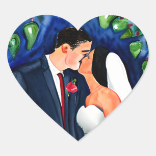 Adesivo Coração Noivo e Noiva acabaram de se casar Beijo
