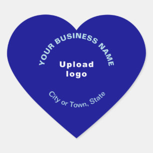 Adesivo Coração Nome comercial, logotipo, cidade e estado em azul