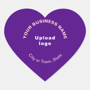 Adesivo Coração Nome da empresa, logotipo, cidade e Estado em roxo
