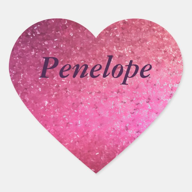 Adesivo Coração Nome das Meninas do Coração Rosa-Glitter (Frente)