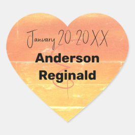 Adesivo Coração Nome Data Verão Rustic Yellow Peach Casamento