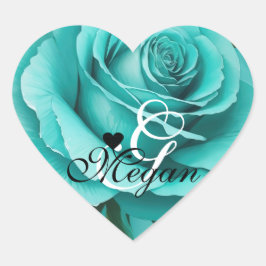 Adesivo Coração Nome do Monograma de Rosa de Cor Teal