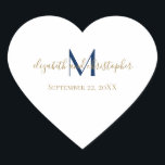Adesivo Coração Nome Monograma Iniciais Casamento Dourado Azul<br><div class="desc">Monograma desses adesivos de casamento com seus nomes,  sobrenome inicial e sua data de casamento. Os monogramas são azul e ouro.</div>