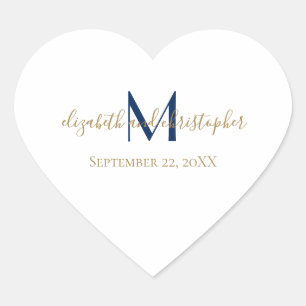 Adesivo Coração Nome Monograma Iniciais Casamento Dourado Azul