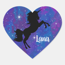 Adesivo Coração Nome personalizado Blue/Purple Galaxy Unicorn Stic