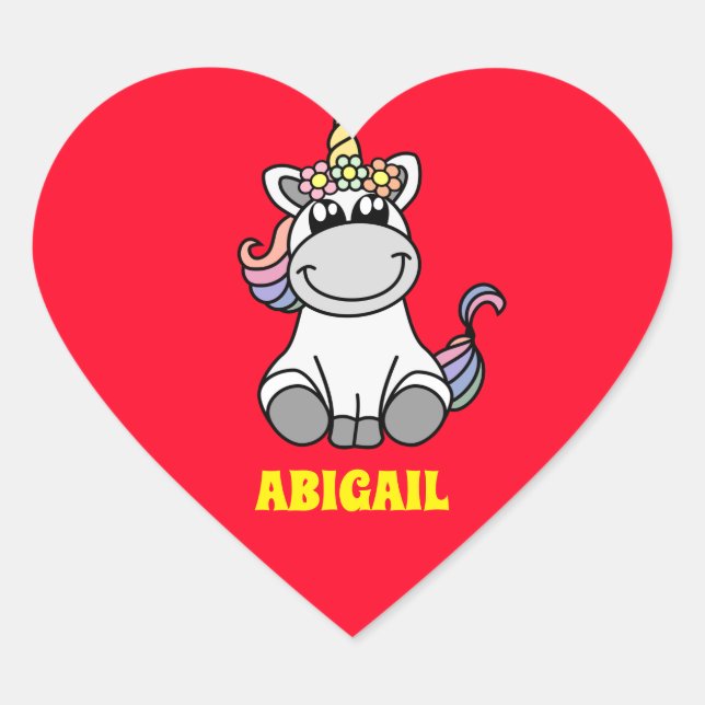 Adesivo Coração Nome Personalizado Colorido do Unicorn Correto (Frente)