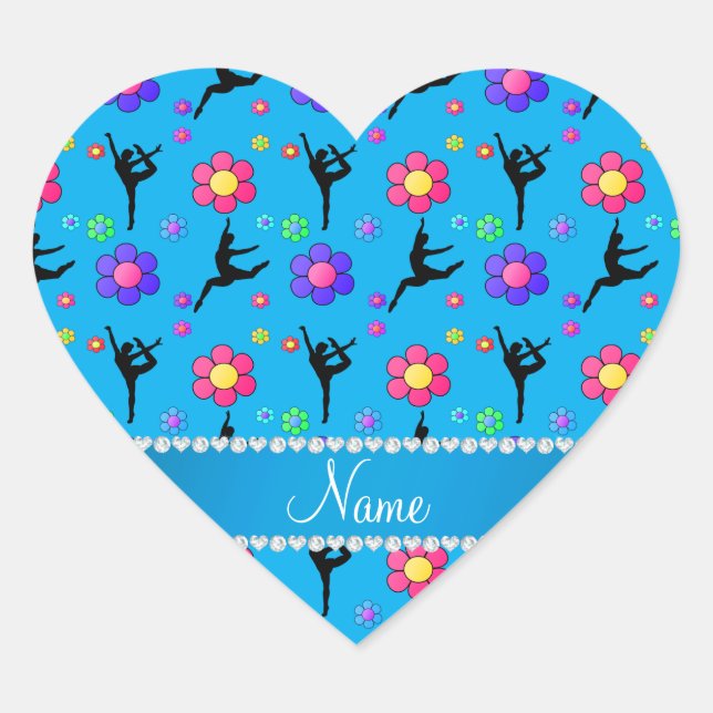 Adesivo Coração Nome personalizado das flores da ginástica azul-cé (Frente)