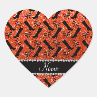 Adesivo Coração Nome personalizado neon orange glitter inicializa 