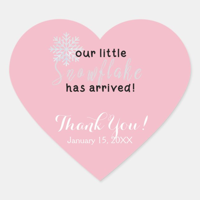 Adesivo Coração Nosso Pequeno Floco De Neve Chegou (Frente)