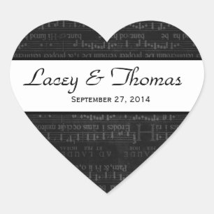 Adesivo Coração Notas de Música Branca e Negra do Casamento Damask
