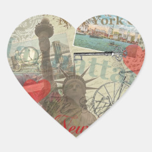 Adesivo Coração Nova Iorque Vintage Liberty Skyline - Símbolo de A
