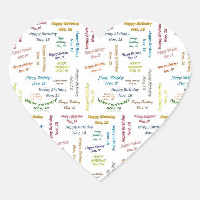 Adesivo Coração Novembro, 18 Birthday Sticker (Frente)