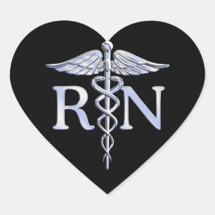 Adesivo Coração O Caduceus de prata do RN da enfermeira diplomada