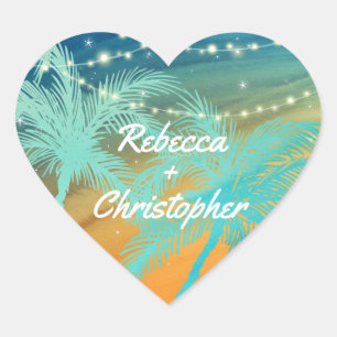 Adesivo Coração O envelope do casamento de praia sela a laranja