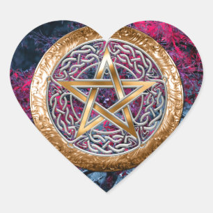 Adesivo Coração O Pentagram pagão de Wiccan altera o pano