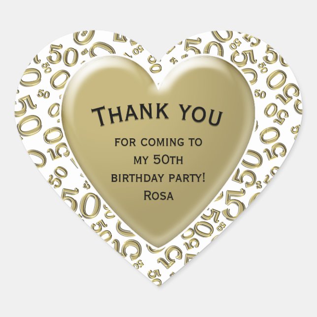 Adesivo Coração Obrigado: 50 Padrão Branco e Dourado (Frente)