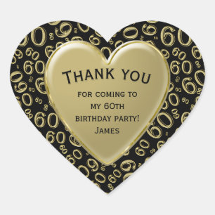 Adesivo Coração Obrigado - 60º Padrão Número Dourado e Preto
