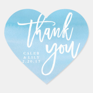 Adesivo Coração Obrigado azul dado forma coração da aguarela voc