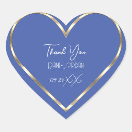 Adesivo Coração Obrigado Casamento Favor Ouro Azul Coração