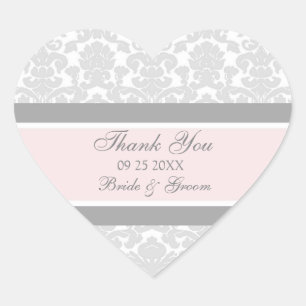 Adesivo Coração Obrigado cor-de-rosa cinzento do damasco você Tag
