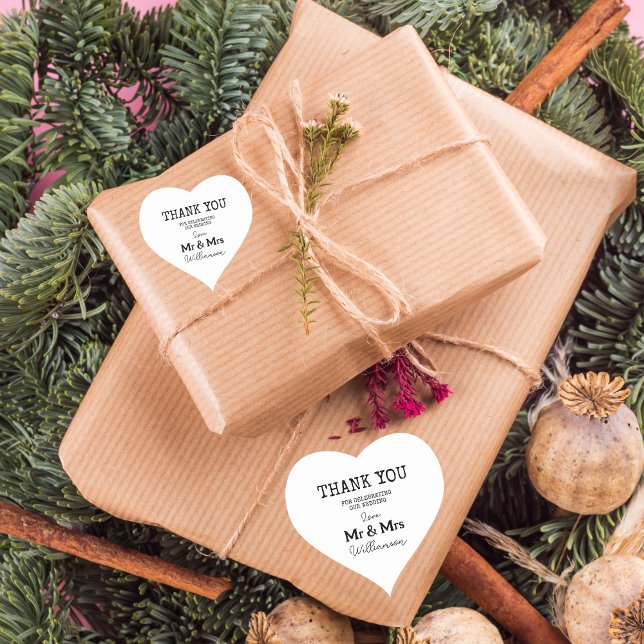 Adesivo Coração Obrigado Dia De Casamento Sr. E Sra. Name (Holiday Gift Label)