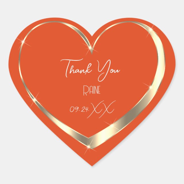 Adesivo Coração Obrigado Favor Coral Gold Heart Noivado Sweet16th (Frente)