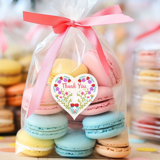 Adesivo Coração Obrigado Flowers Mexicanos Quinceanera (Heart shaped favor stickers from my Mexican Fiesta Flowers Quinceanera Collection)