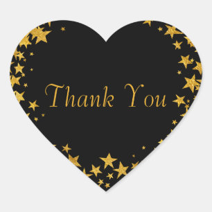 Adesivo Coração Obrigado Ouro personalizado Stars Black Sticker