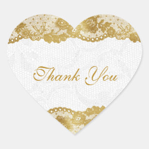 Adesivo Coração Obrigado Ouro Personalizado Vinheta Branco Lace