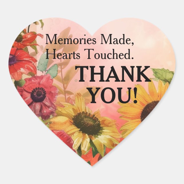 Adesivo Coração 🌻 Obrigado Pétalas Sunny e Scarlet Blooms (Frente)