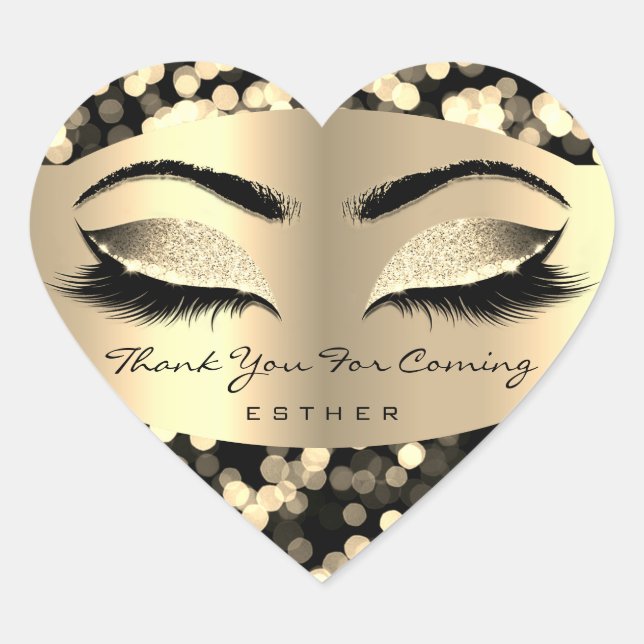 Adesivo Coração Obrigado Por Vir O Nome Heart Confetti Dourado (Frente)