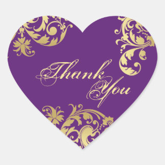 Adesivo Coração Obrigado Seal - Casamento Floral Roxo e Dourado