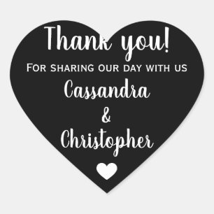 Adesivo Coração Obrigado simples do casamento da caligrafia você