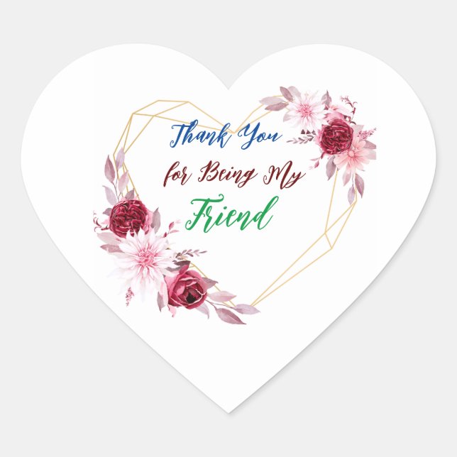 Adesivo Coração Obrigado Sticker por amigo (Frente)