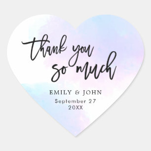 Adesivo Coração Obrigados Bonito de Casamento Lilac/Pink Watercolo
