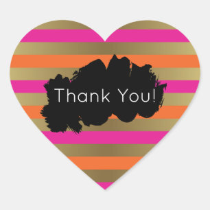 Adesivo Coração Obrigados metálicos das listras do rosa, da