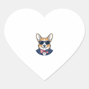 Adesivo Coração Óculos de Sol Patrióticos de Corgi Arte Vetorial V