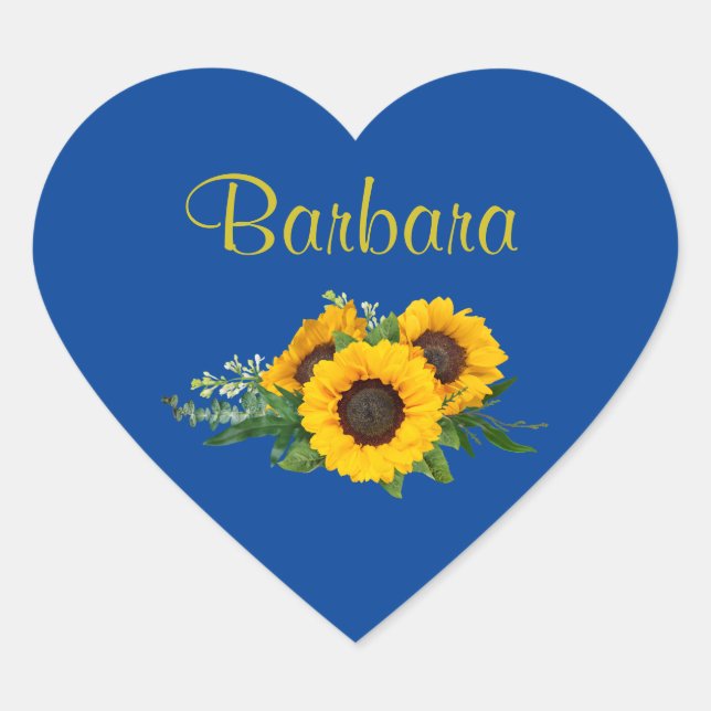 Adesivo Coração Ouro de girassóis Modelo, personalizar, (Frente)