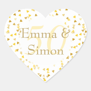 Adesivo Coração ouro do 50º aniversário de casamento Hearts Confet