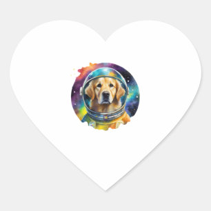 Adesivo Coração Ouro do Rainbow Watercolor Galaxy Astronaut Retrie