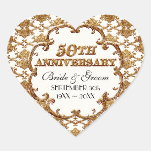 Adesivo Coração Ouro francês Swirl Favor Gift 50º Aniversário