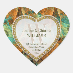 Adesivo Coração Ouro Natureza Vinhetas Laranja Verde Monograma