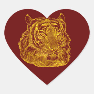 Adesivo Coração Ouro Tigre Face Selgle safari arte animal