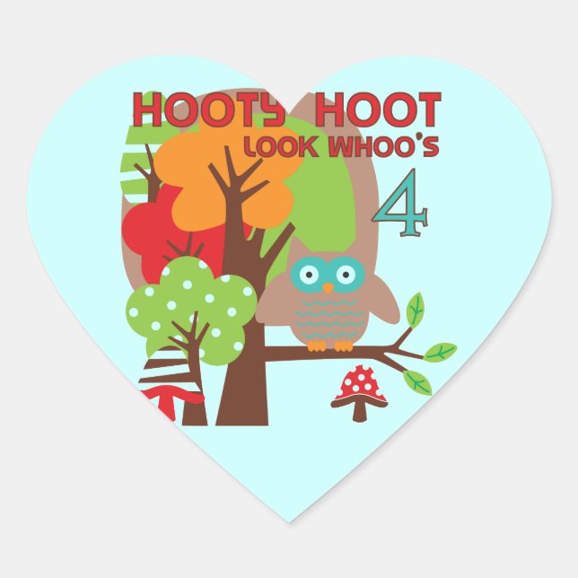 Adesivo Coração Owl 4th Birthday T shirts e presentes (Frente)