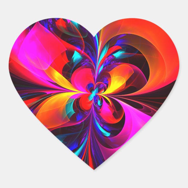 Adesivo Coração Padrão Azul Vermelho Abstrato Floral Moderno #07 (Frente)