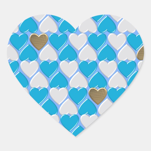 Adesivo Coração Padrão bávaro azul e branco. (Frente)