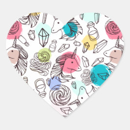 Adesivo Coração Padrão Bonito de Unicórnio